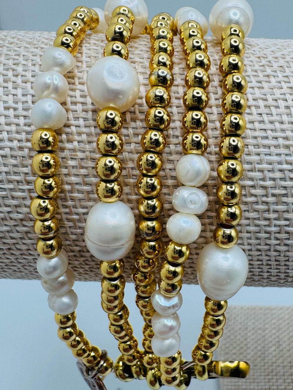Cape Diablo brass beads 18 karat finish and freshwater pearl Apple Watch Strap